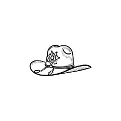 Image showing Sheriff hat hand drawn outline doodle icon.