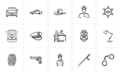 Image showing Police hand drawn outline doodle icon set.