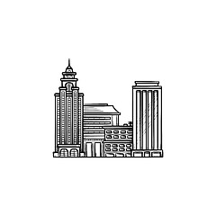 Image showing Cityscape hand drawn outline doodle icon.