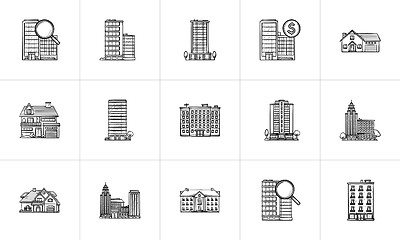 Image showing Real estate hand drawn outline doodle icon set.