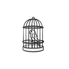 Image showing A bird in the trap hand drawn outline doodle icon.