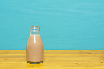 Image showing Chocolate milkshake in a one-third pint glass milk bottle