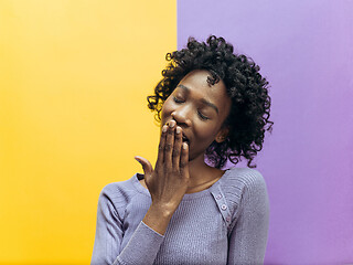 Image showing Beautiful bored woman bored isolated on studio background