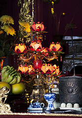 Image showing Gild lamp in a buddhist Temple, Vietnam