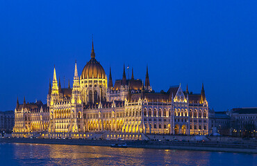 Image showing Hungarian parliament in Budapest, illuminated building in the night