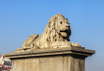 Image showing Lion on the Szechenyi Chain Bridge in Budapest