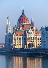 Image showing Hungarian parliament in Budapest, view from other bank of Danube