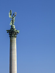 Image showing Statue of Archangel Gabriel on top of a column on Heroes' square, Budapest