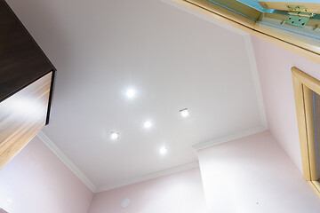 Image showing Stretch matte white ceiling in the interior of the corridor in the apartment