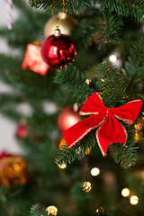 Image showing close up of decorations on christmas tree