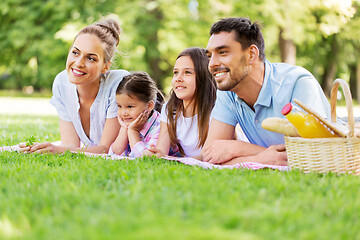 Image showing family laying on picnic blanket in summer park