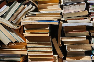 Image showing Wall of books piled up