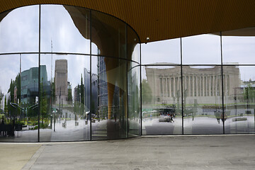 Image showing the glass façade of the Central library in Helsinki reflects th