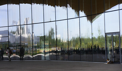 Image showing glass facade of the building of Central Library Oodi in Helsinki