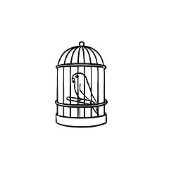 Image showing A bird in the trap hand drawn outline doodle icon.