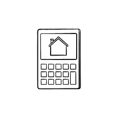 Image showing Calculator with house symbol hand drawn outline doodle icon.