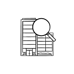 Image showing City buildings with magnifying glass hand drawn outline doodle i