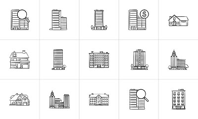 Image showing Real estate hand drawn outline doodle icon set.