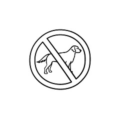 Image showing No dog allowed sign hand drawn outline doodle icon.