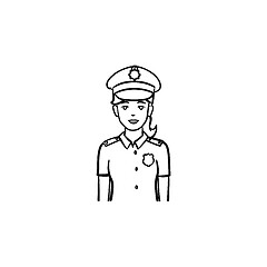 Image showing Police woman hand drawn outline doodle icon.
