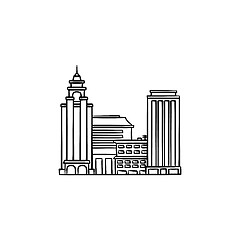 Image showing Cityscape hand drawn outline doodle icon.