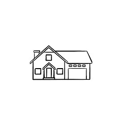 Image showing Suburban house hand drawn outline doodle icon.