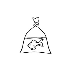 Image showing A fish in the plastic bag hand drawn outline doodle icon.