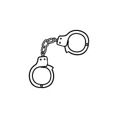 Image showing Police handcuffs hand drawn outline doodle icon.