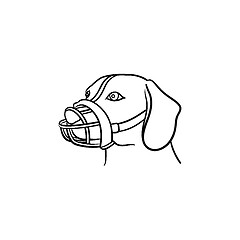 Image showing Dog with a muzzle hand drawn outline doodle icon.