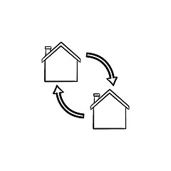 Image showing House exchange hand drawn outline doodle icon.