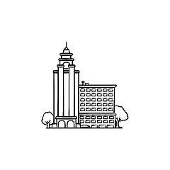 Image showing University building hand drawn outline doodle icon.