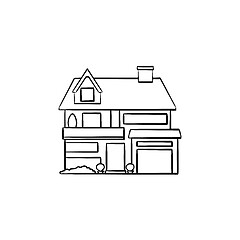 Image showing Suburban cottage hand drawn outline doodle icon.