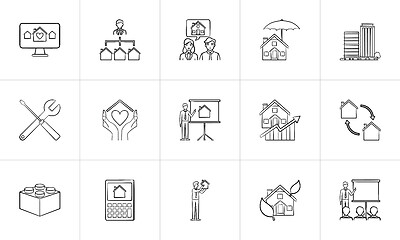 Image showing Real estate hand drawn outline doodle icon set.