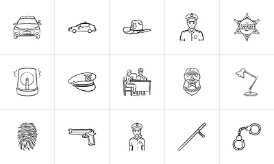 Image showing Police hand drawn outline doodle icon set.