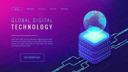 Image showing Isometric global digital technology landing page concept.