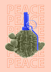 Image showing Green cactus and grenade weapons as a symbol of peace.