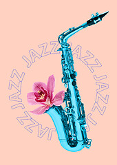 Image showing Blue saxophone on pink background