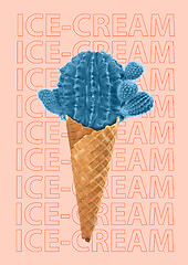 Image showing Contemporary art collage. Concept Cactus ice cream on pink background.