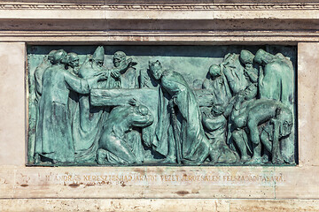 Image showing Budapest, HUNGARY - FEBRUARY 15, 2015 - Bronze bas-relief of memorial in Heroes square