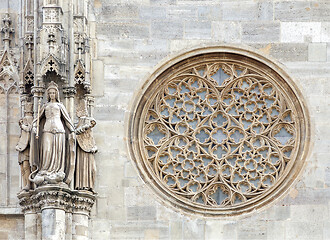 Image showing Round gothic window on the facade of the St. Stephen's cathedral, Vienna