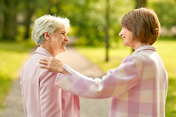 Image showing senior women or friends talking at summer park