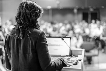 Image showing Public speaker giving talk at Business Event.