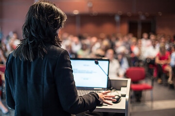 Image showing Public speaker giving talk at Business Event.