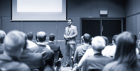 Image showing Business speaker giving a talk at business conference meeting event.