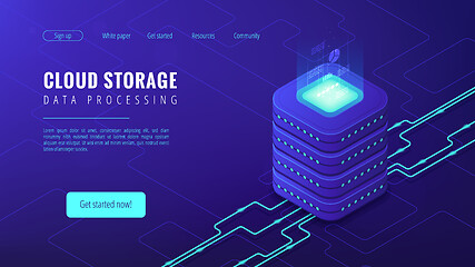 Image showing Isometric cloud storage landing page concept.