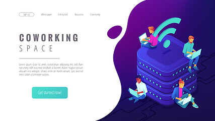 Image showing Isometric coworking space landing page.