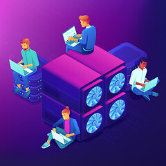 Image showing Blockchain and mining isometric concept.