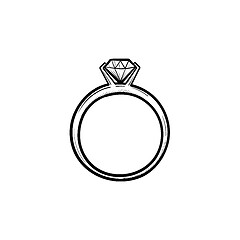 Image showing Weddind ring with diamond hand drawn outline doodle icon.