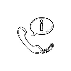 Image showing Phone receiver with information sign hand drawn outline doodle icon.