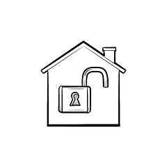 Image showing Unlocked house hand drawn outline doodle icon.